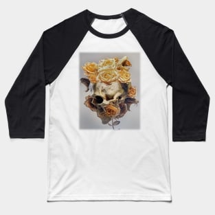 Human skull with three snake heads surrounded by dry golden roses Baseball T-Shirt